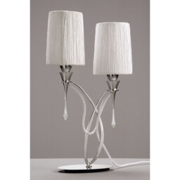 Lucca Table Lamp 2 Light E27, Polished Chrome With White Shades & Clear Crystal - thumbnail 2