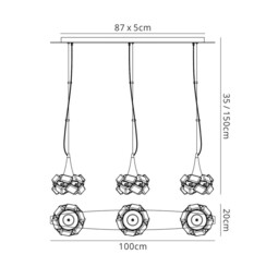 Artic Ceiling Pendant 3 Light E27 Line Large, Polished Chrome - thumbnail 2