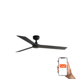 Rudder 132cm Smart Ceiling Fan Matt Black, Walnut Blade, 3 Blade Reversible