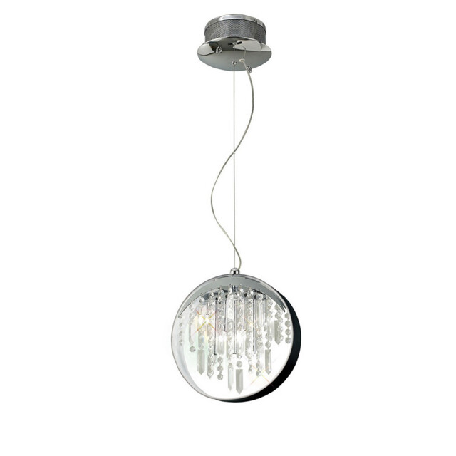 Geo Pendant Black Shade 7 Light G4 Polished Chrome/Crystal, NOT LED/CFL Compatible - image 1
