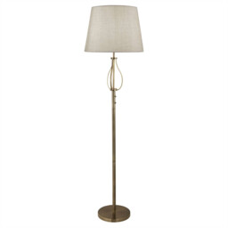 Vegas 1 Light Floor Lamp Antique Brass, Grey Shade, E27