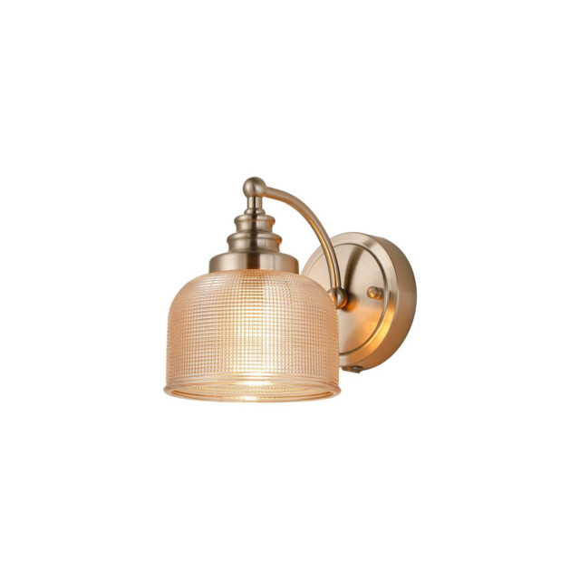 DeRuyter Switched Wall Light, 1 Light E27 Satin Nickel/Amber Glass - image 1