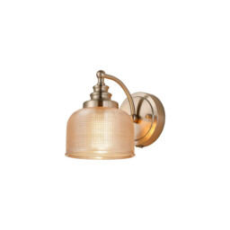 DeRuyter Switched Wall Light, 1 Light E27 Satin Nickel/Amber Glass