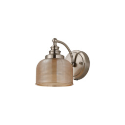 DeRuyter Switched Wall Light, 1 Light E27 Satin Nickel/Amber Glass - thumbnail 5