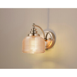DeRuyter Switched Wall Light, 1 Light E27 Satin Nickel/Amber Glass - thumbnail 3