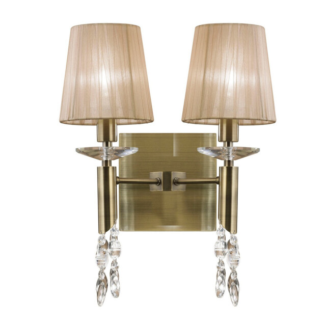 Tiffany Wall Lamp 2+2 Light E14 With Soft Bronze Shades Antique Brass/Crystal - image 1