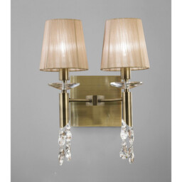 Tiffany Wall Lamp 2+2 Light E14 With Soft Bronze Shades Antique Brass/Crystal - thumbnail 2
