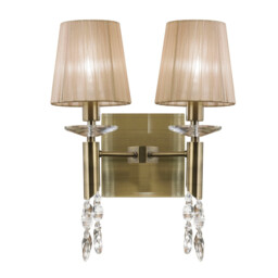 Tiffany Wall Lamp 2+2 Light E14 With Soft Bronze Shades Antique Brass/Crystal - thumbnail 1