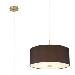 Baymont Antique Brass E27 Single Pendant With 50cm x 20cm Faux Silk Shade, Black/White Laminate - thumbnail 1