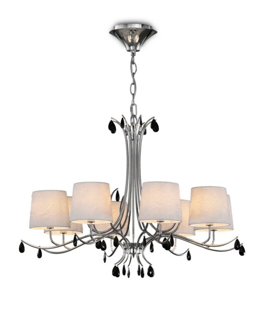 Andrea Ceiling Pendant 100cm Round, Polished Chrome, White Shades, Black Crystal Droplets - image 1