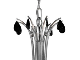 Andrea Ceiling Pendant 100cm Round, Polished Chrome, White Shades, Black Crystal Droplets - thumbnail 5