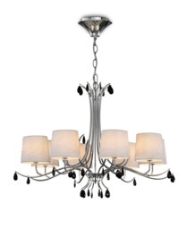 Andrea Ceiling Pendant 100cm Round, Polished Chrome, White Shades, Black Crystal Droplets - thumbnail 1