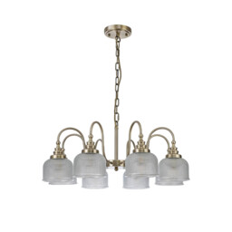 DeRuyter Semi Flush, Ceiling Pendant, 8 Light E27, Antique Brass, Prismatic Glass - thumbnail 5