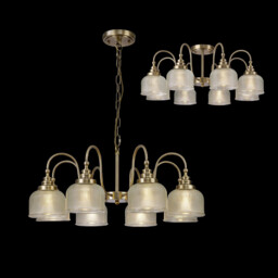 DeRuyter Semi Flush, Ceiling Pendant, 8 Light E27, Antique Brass, Prismatic Glass - thumbnail 3