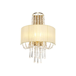 Freida Wall Lamp With Ivory Cream Shade 2 Light E14 French Gold/Crystal - thumbnail 1