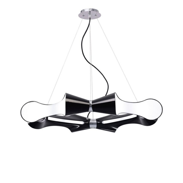 Ora Ceiling Pendant 8 Flat Round Light E27, Gloss Black, White Acrylic, Polished Chrome - image 1