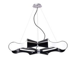 Ora Ceiling Pendant 8 Flat Round Light E27, Gloss Black, White Acrylic, Polished Chrome
