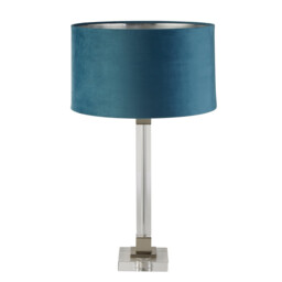 Scarborough Table Lamp Crystal, Satin Nickel, Teal Velvet - thumbnail 2