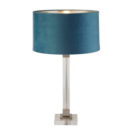 Scarborough Table Lamp Crystal, Satin Nickel, Teal Velvet