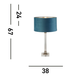 Scarborough Table Lamp Crystal, Satin Nickel, Teal Velvet - thumbnail 3