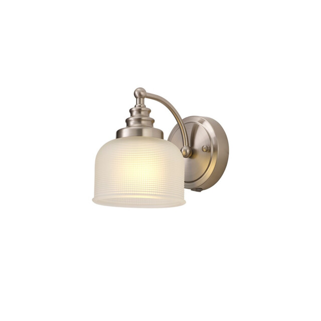 DeRuyter Switched Wall Lamp E27 Satin Nickel, Frosted Glass - image 1