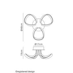 Knot Dimmable Ceiling 48cm Round 36W LED 3 Looped Arms 3000K, Silver, Frosted Acrylic - thumbnail 2