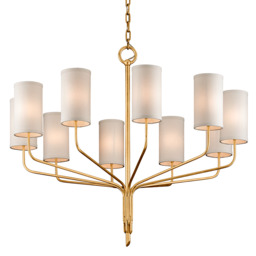 Juniper 10 Light Chandelier Textured Gold Leaf with Off White Shades