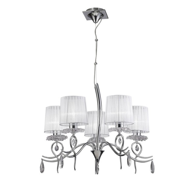 Louise Ceiling Chandelier 5 Light E27 With White Shades Polished Chrome/Clear Crystal - image 1
