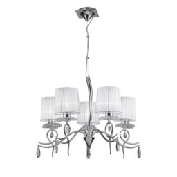 Louise Ceiling Chandelier 5 Light E27 With White Shades Polished Chrome/Clear Crystal