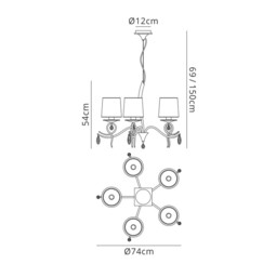 Louise Ceiling Chandelier 5 Light E27 With White Shades Polished Chrome/Clear Crystal - thumbnail 2