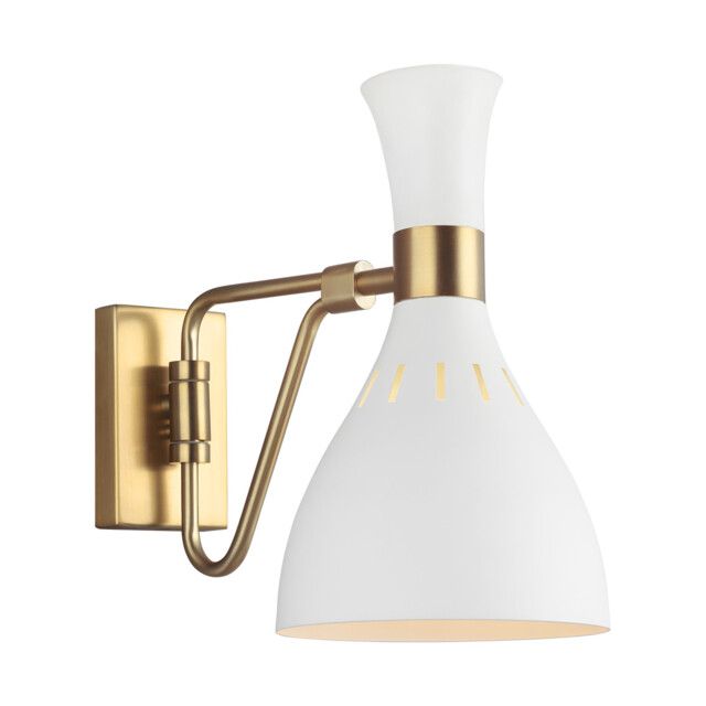 Joan 1 Light Dome Wall Light, Matt White, Burnished Brass, E27 - image 1