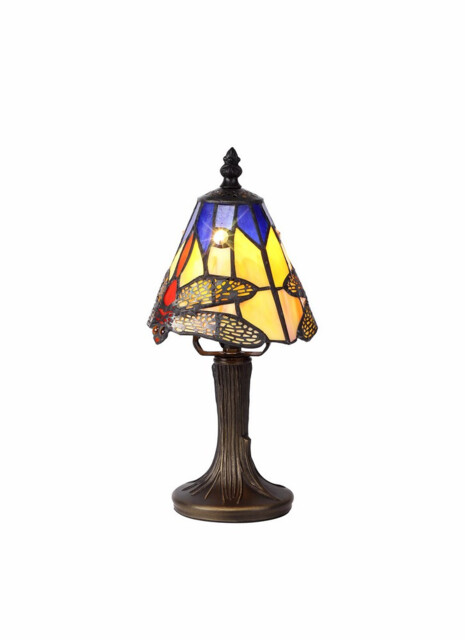 Worcester Tiffany Table Lamp, 1 x E14, Black, Gold, Blue, Orange, Crystal Shade - image 1