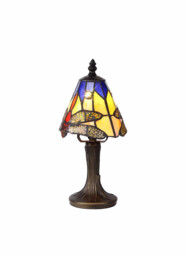 Worcester Tiffany Table Lamp, 1 x E14, Black, Gold, Blue, Orange, Crystal Shade - thumbnail 1