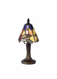 Worcester Tiffany Table Lamp, 1 x E14, Black, Gold, Blue, Orange, Crystal Shade - thumbnail 5