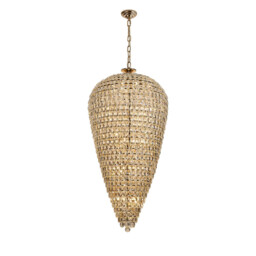 Coniston Tall Acorn Pendant, 30 Light E14, French Gold/Crystal, Item Weight: 84.10kg - thumbnail 1