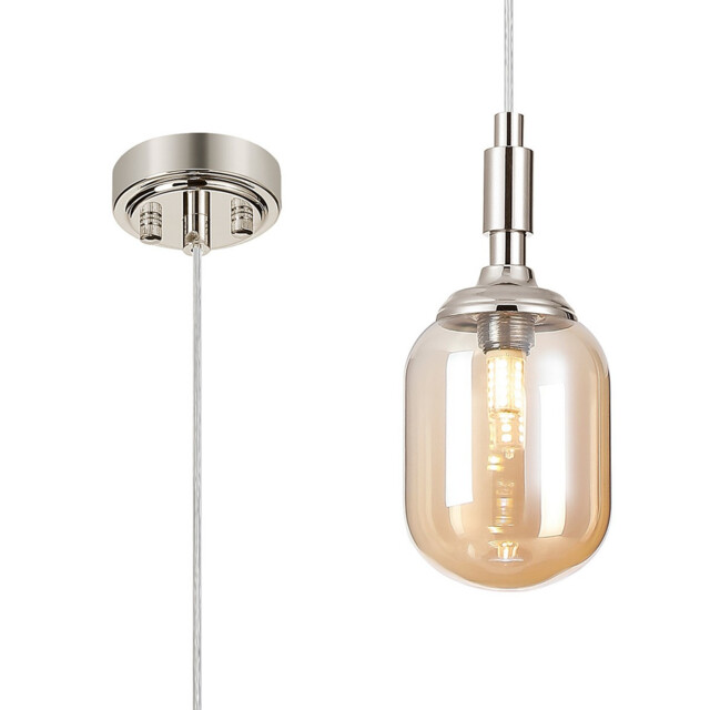 Richmond 9cm Pendant, 1 Light G9, IP44, Polished Nickel/Amber Smooth Tubular Glass - image 1