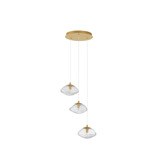 King 3 Light Cluster Pendant Ceiling Light Brass Gold Metal Blown Clear Glass LED G9 - image 1