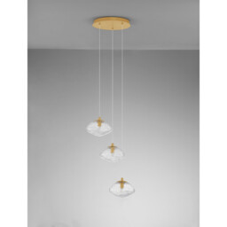 King 3 Light Cluster Pendant Ceiling Light Brass Gold Metal Blown Clear Glass LED G9 - thumbnail 3