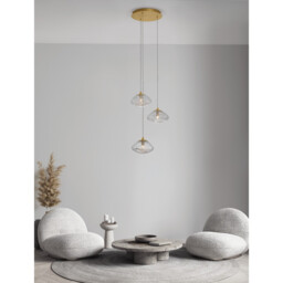 King 3 Light Cluster Pendant Ceiling Light Brass Gold Metal Blown Clear Glass LED G9 - thumbnail 2