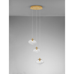 King 3 Light Cluster Pendant Ceiling Light Brass Gold Metal Blown Clear Glass LED G9 - thumbnail 5