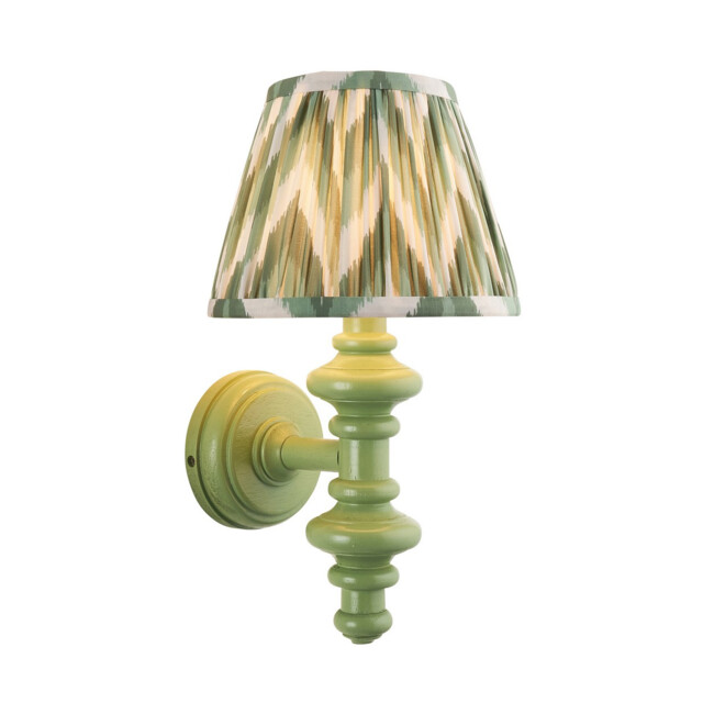 Carnaby Satin Cotswold Green Paint Wall Light with Cotswold Green Fabric Zigzag Shade 20cm B22 - image 1