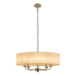 Banyan 5 Light Multi Arm Pendant With 60cm x 15cm Organza Shade Champagne Gold/Soft Bronze - thumbnail 1
