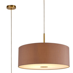 Baymont Antique Brass E27 Single Pendant With 60cm x 22cm Dual Faux Silk Shade, Taupe/Halo Gold