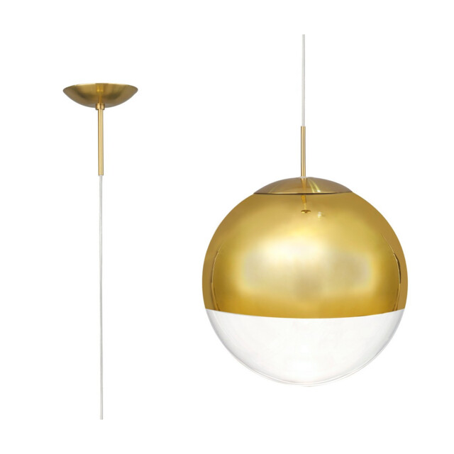 Miranda 40cm Ball Pendant 1 Light E27 Antique Gold Suspension with Gold Mirrored/Clear Glass Globe - image 1