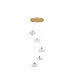 King 3 Light Cluster Pendant Ceiling Light Brass Gold Metal Blown Clear Glass LED G9