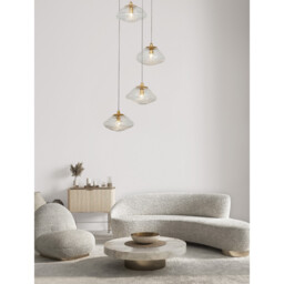 King 3 Light Cluster Pendant Ceiling Light Brass Gold Metal Blown Clear Glass LED G9 - thumbnail 2
