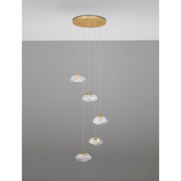 King 3 Light Cluster Pendant Ceiling Light Brass Gold Metal Blown Clear Glass LED G9 - thumbnail 5