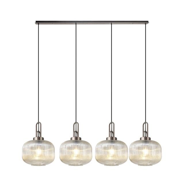 Yorktown Linear Pendant, 4 x E27, Antique Silver/Matt Black With 30cm Pumpkin Shaped Ribbed Champagne Glass - image 1