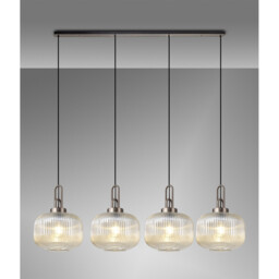 Yorktown Linear Pendant, 4 x E27, Antique Silver/Matt Black With 30cm Pumpkin Shaped Ribbed Champagne Glass - thumbnail 3