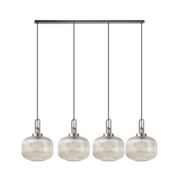 Yorktown Linear Pendant, 4 x E27, Antique Silver/Matt Black With 30cm Pumpkin Shaped Ribbed Champagne Glass - thumbnail 5